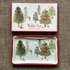 Noble Fur Christmas Butter Dish Platter Rosanna Porcelain & Stoneware Inc.